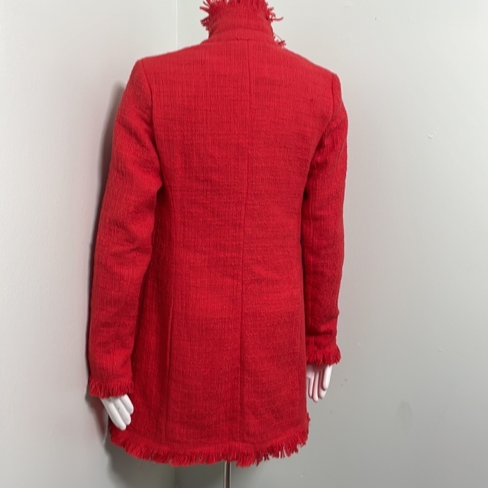 Rachel Zoe Tweed Blazer Fringe Double Breasted Cherry Red - Picture 8 of 11